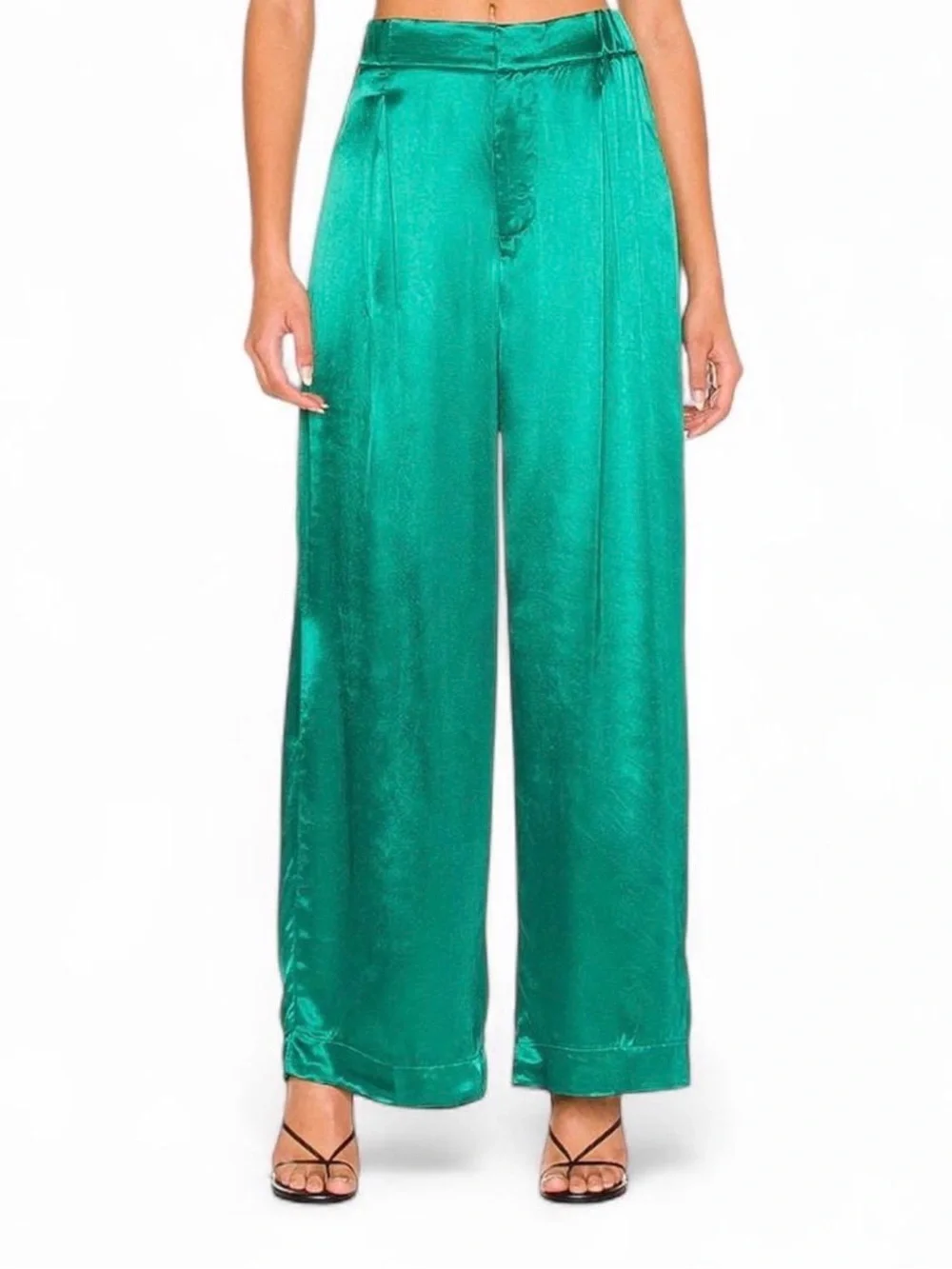 Freepeople Satin Palazzo Good days trouser  Emerald Green WideLeg Highrise sizeS